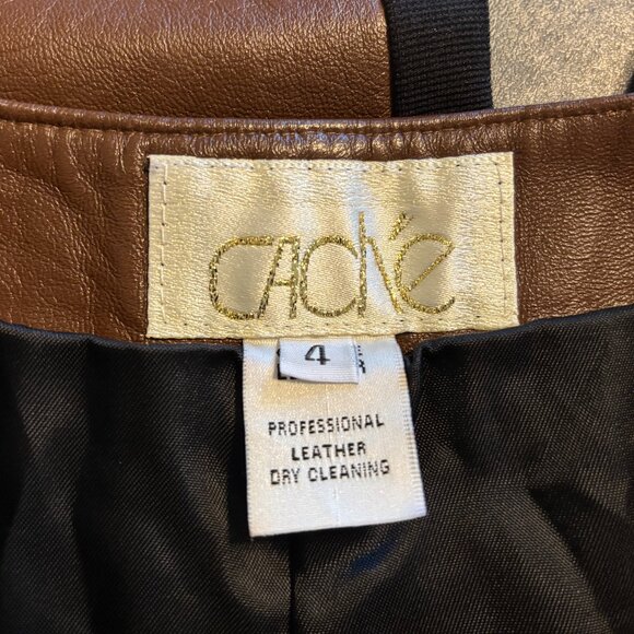Cache Genuine Leather Pants Brown & Black Women’s Size 4 Straight Leg - Picture 11 of 12